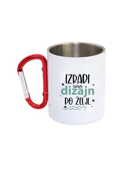 Personalizirana bijela metalna šalica s karabinerom u više boja