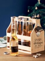 Personalizirani drveni stalak za 6 malih boca s unikatnim dizajnom