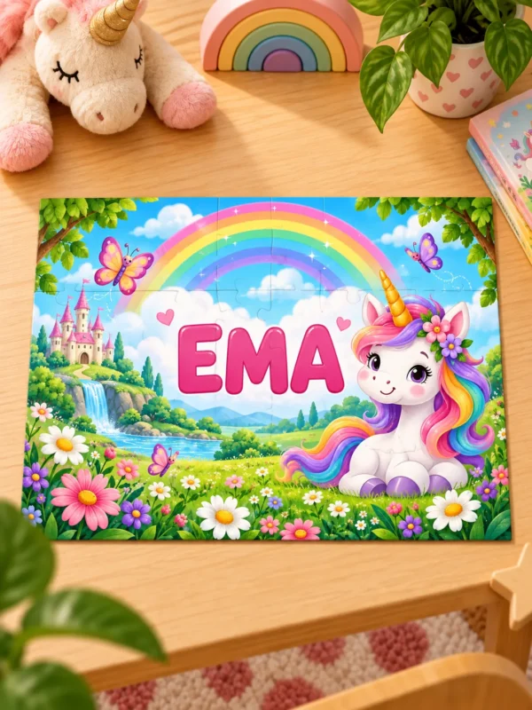 Personalizirane puzzle za djecu – Jednorog i duga s imenom