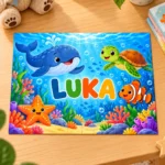 Dječje puzzle s plavim kitom, morskom kornjačom, ribicom i zvjezdačom