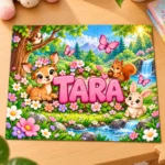 Dječje puzzle s lanetom, zecom, vjevericom i sovom među cvijećem