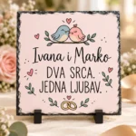 Foto kamen za zaljubljene s imenima po želji i porukom Dva srca jedna ljubav