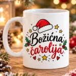 Bijela božićna šalica s natpisom Božićna čarolija