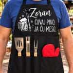 Personalizirana pregača s imenom i natpisom Čuvaj pivo, ja ću meso