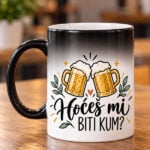 Magična šalica za kuma s natpisom Hoćeš mi biti kum i motivom krigli piva