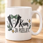 Bijela šalica za kuma s natpisom Kum za poželjeti