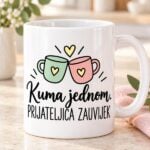 Bijela šalica za kumu s natpisom Kuma jednom, prijateljica zauvijek