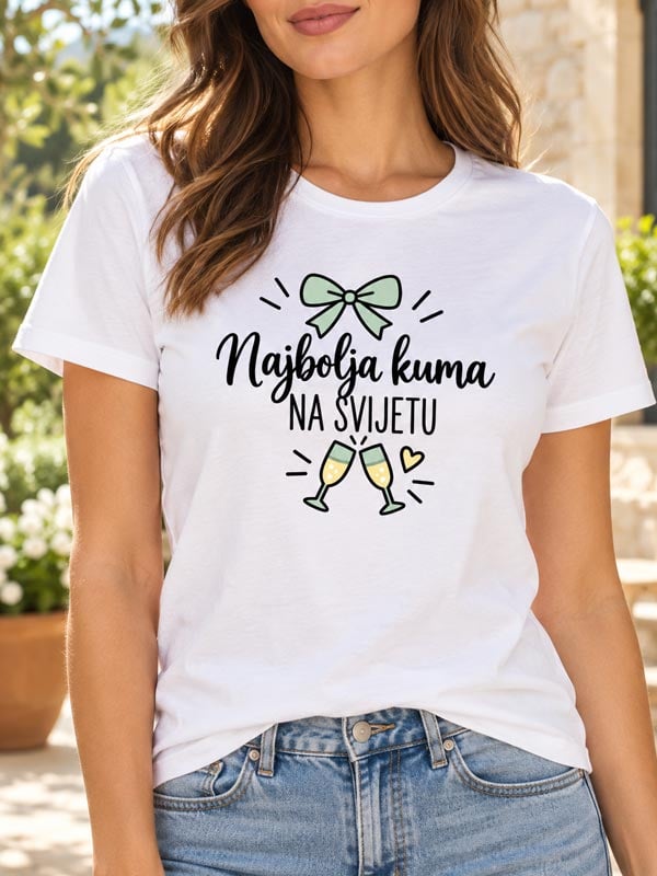 majica-kuma-najbolja-na-svijetu Bijela ženska majica s natpisom „Najbolja kuma na svijetu”