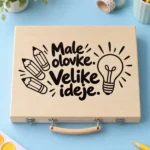 Unikatni pokloni za kreativce – drveni set za crtanje s natpisom Male olovke Velike ideje