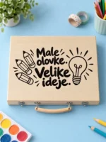 Unikatni pokloni za kreativce – drveni set za crtanje s natpisom Male olovke Velike ideje