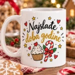Bijela božićna šalica s natpisom Najslađe doba godine