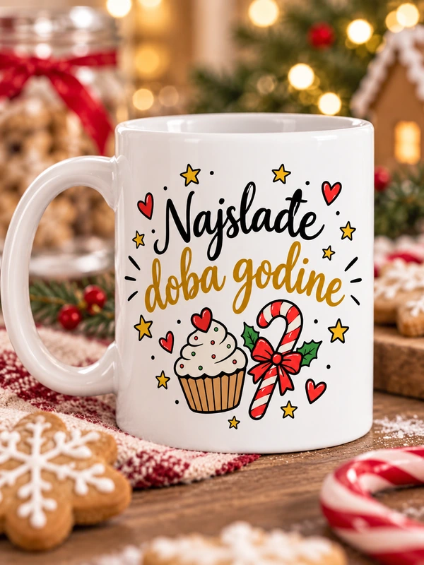 najslađe-doba-godine Bijela božićna šalica s natpisom Najslađe doba godine