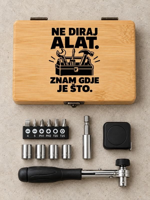 ne-diraj-alat Personalizirani set alata u kutiji od bambusa s natpisom Ne diraj alat