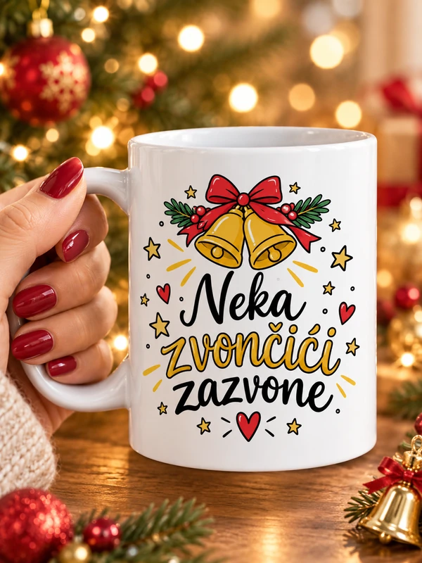 neka-zvončići-zazvone Božićna šalica s natpisom Neka zvončići zazvone