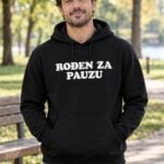 Crna muška hudica s bijelim natpisom Rođen za pauzu