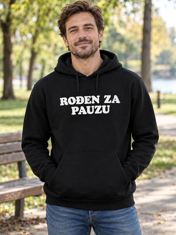 Crna muška hudica s bijelim natpisom Rođen za pauzu
