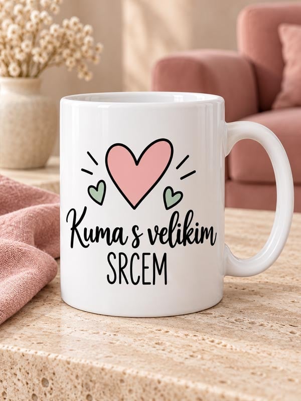 salica-kuma-s-velikim-srcem Bijela šalica Kuma s velikim srcem s ružičastim i zelenim srcima