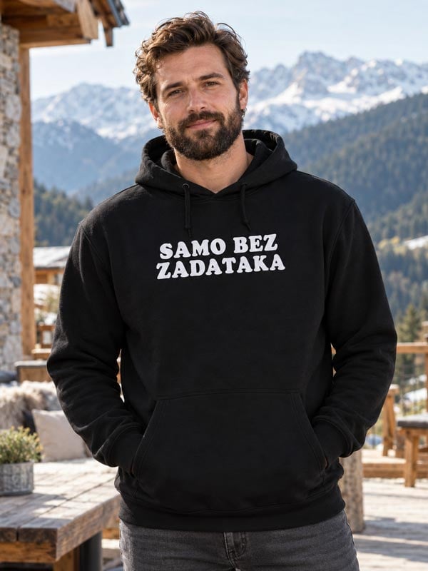 samo-bez-zadataka Crna muška hudica Samo bez zadataka s bijelim natpisom