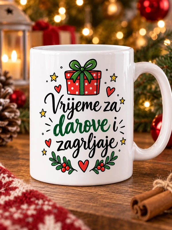 topli-čaj-i-blagdanski-ugođaj Božićna šalica „Vrijeme za darove i zagrljaje”