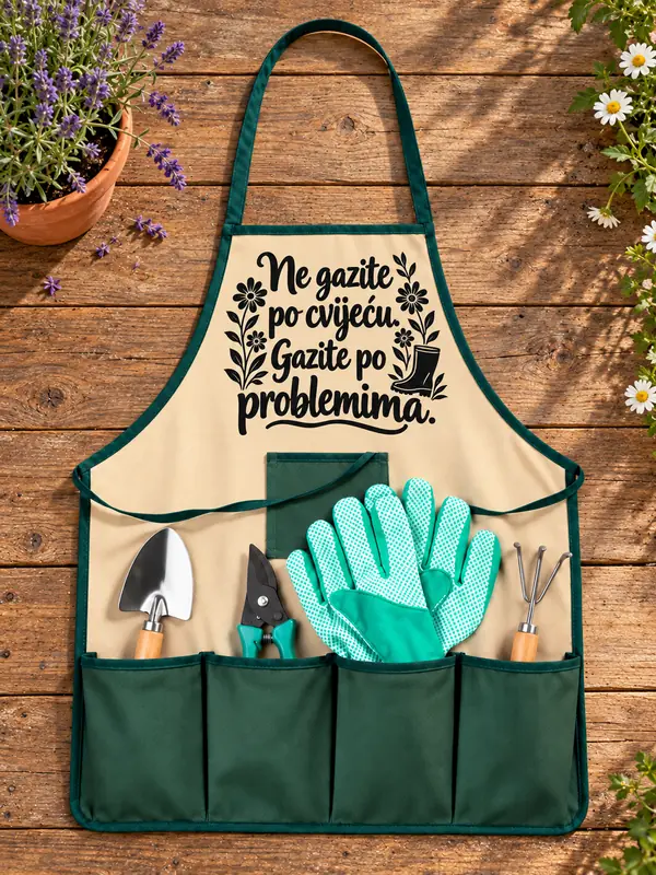 vrtna-pregaca-ne-gazite-po-cvijecu-gazite-po-problemima Vrtlarski set - Ne gazite po cvijeću s pregačom, rukavicama i alatom