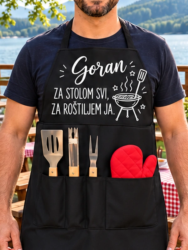 za-stolom-svi Personalizirana pregača – Za stolom svi, za roštiljem ja